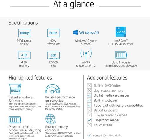 HP Laptop Intel Core i3-1115G4, 4-GB DDR4-2666 MHz, 256GB SSD Win 10 Home S - Image 6